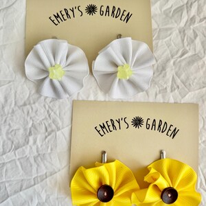 Set of 2 Ribbon Flower Hair Clips for toddlers and girls: Summer Flower Collection