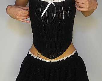 Crochet 2 piece ruffle skirt set PATTERN ONLY. Crochet set, crochet matching set, crochet matching set, crochet skirt and top pattern only.