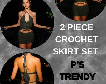 Crochet 2 piece matching skirt set PATTERN ONLY. Crochet set, crochet matching set, crochet 2 piece set, crochet skirt and top pattern only.