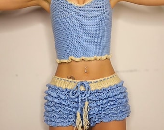 Crochet 2 piece ruffle matching set PATTERN ONLY. Crochet set, crochet matching set, crochet set, crochet shorts and top pattern only.
