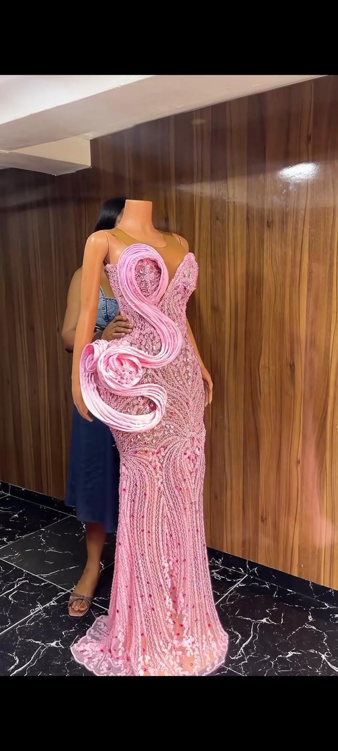 Rose Pink Lace Mermaid Prom Dresses LBQ1608 main image 1
