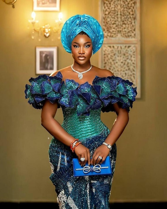 Beaded African Wedding Dress: Lace Corset Asoebi Gown