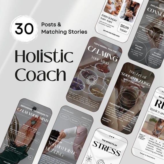 Holistic Coach Posts and Matching Stories, Instagram Templates Health Coach, Wellness Coach Instagram, Holistic Coach Instagram Branding