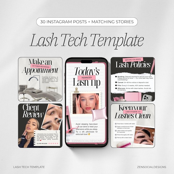 Lash Artist Instagram Templates | 30 Posts & 30 Stories | Pink Aesthetic Canva Templates for Lash Techs and Beauty Brands