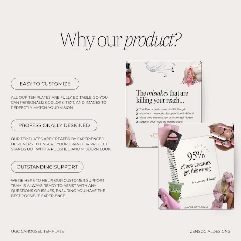 UGC Carousel Instagram Templates | 50 Carousel Posts | Canva Templates for UGC Creators & Content Creators image 5