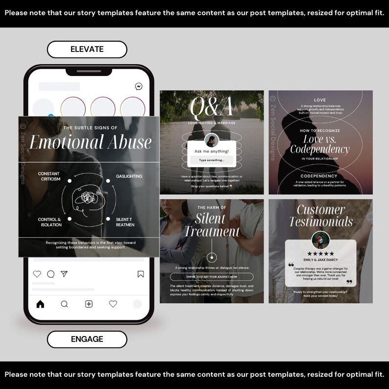 Couples Therapist Instagram Templates | Relationship Coaching Reels & Posts | Canva Templates for Therapists and Family Counseling image 6