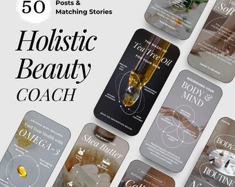 Holistic Beauty Coach Instagram Posts and Stories | Self-Care Social Media Templates | Customizable Beauty Content | Canva Templates