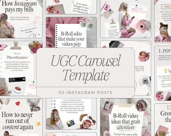 UGC Carousel Instagram Templates | 50 Carousel Posts | Canva Templates for UGC Creators & Content Creators