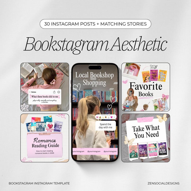 Bookstagram Instagram Templates | Bookstagram Posts & Stories | Aesthetic Canva Templates for Book Lovers, Readers and Content Creators image 1