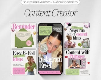 Content Creator Instagram Templates | 30 Posts & 30 Stories | Aesthetic Canva Templates for Creators and Influencers