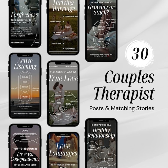 Couples Therapist Instagram Templates | Relationship Coaching Reels & Posts | Canva Templates for Therapists and Family Counseling
