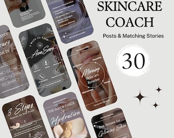 Skincare Coach Instagram Posts & Stories | Beauty Social Media Templates | Esthetician Content | Customizable Wellness Canva Templates
