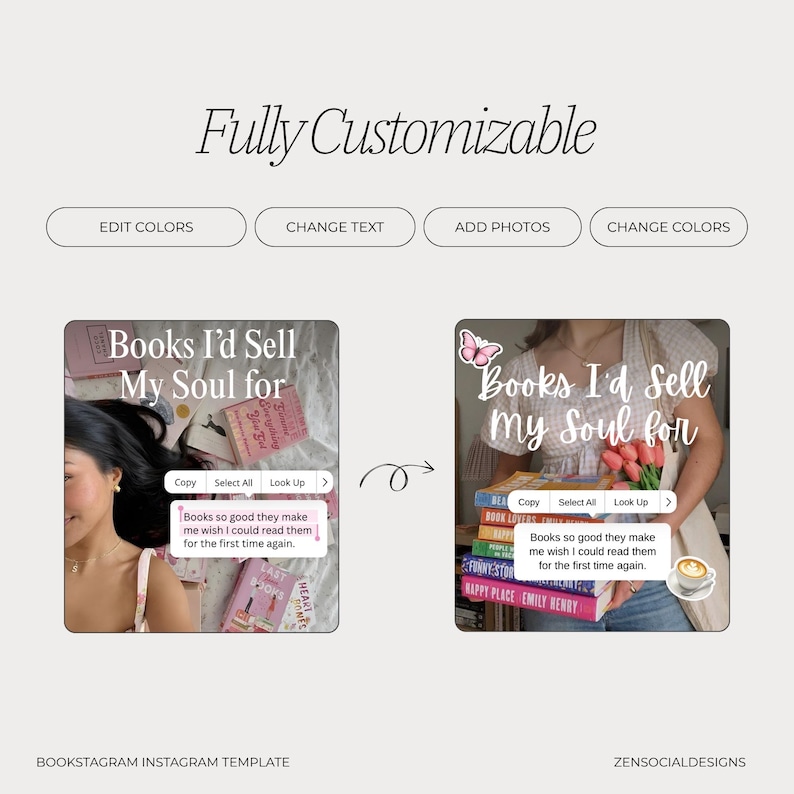 Bookstagram Instagram Templates | Bookstagram Posts & Stories | Aesthetic Canva Templates for Book Lovers, Readers and Content Creators image 6