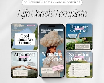 Plantillas de Instagram para coaches de vida / Plantillas de coaching mental / Publicaciones sobre mentalidad positiva / Redes sociales para el desarrollo personal / Plantillas de coaching