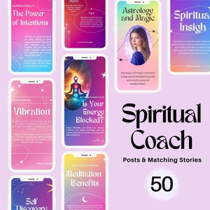 Spiritual Coach Instagram Templates | 50 Posts & 50 Stories | Holistic and Soulful Content for Coaches | Customizable Canva Designs