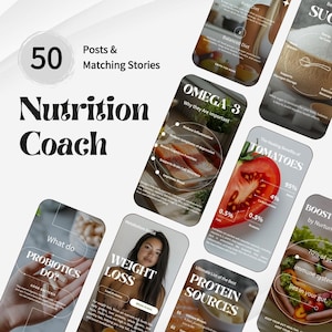 Modelli Instagram per coach nutrizionisti / Post e storie Instagram per coach di salute / Modelli per social media dedicati alla nutrizione / Modelli Canva per dietisti