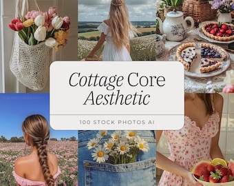 Cottagecore Aesthetic Stock Photo Bundle | Vintage & Nature-Inspired Images | 100 High-Quality Photos for Branding and Social Media