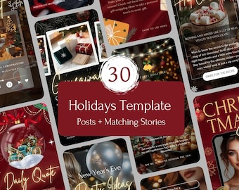 Plantillas de Instagram para Navidad y festividades / Publicaciones e historias festivas para Canva / Plantillas para redes sociales de cuenta regresiva de Navidad y Año Nuevo