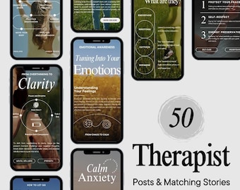 Therapist Instagram Posts & Stories | Psychologist Templates | Counseling Content | Mental Health Social Media Templates for Therapists