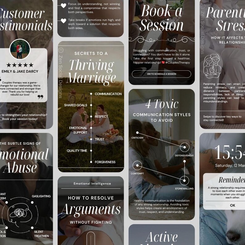 Couples Therapist Instagram Templates | Relationship Coaching Reels & Posts | Canva Templates for Therapists and Family Counseling image 2