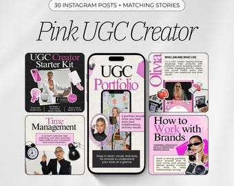 Pink UGC Creator Instagram Templates | 30 Posts & 30 Stories | Aesthetic Canva Templates for Influencers and Content Creators