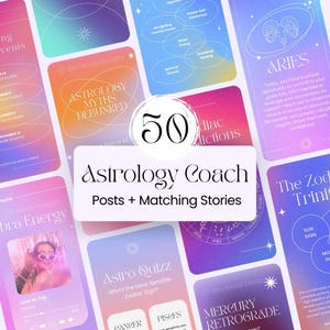 Publicaciones e historias de Instagram de coaches de astrología / Plantillas para redes sociales del zodíaco / Contenido celestial / Plantillas personalizables de Canva
