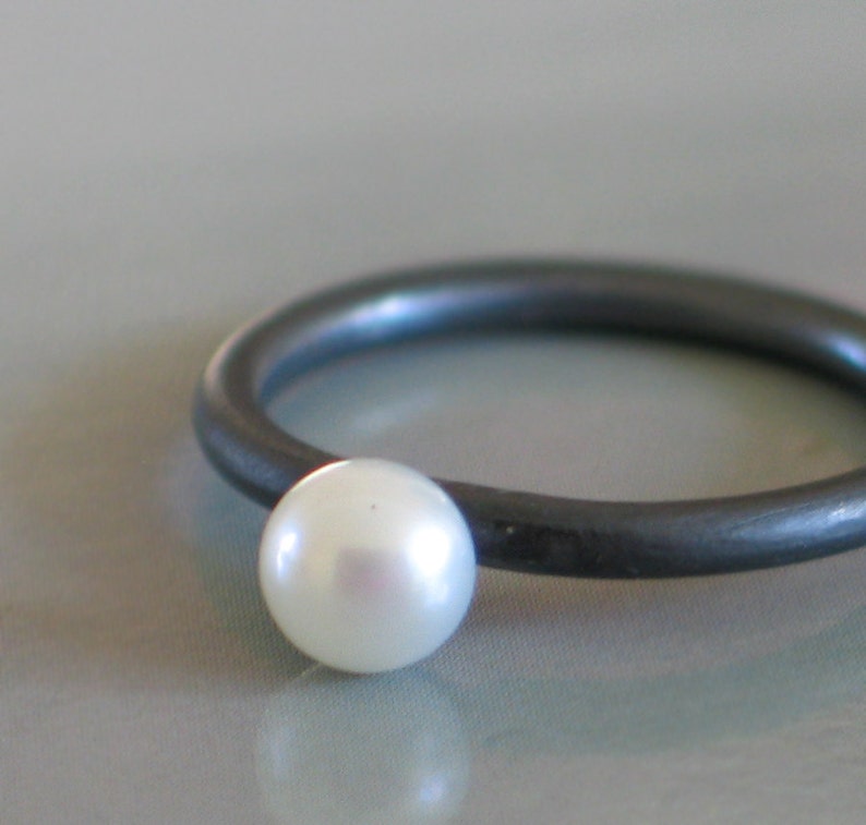 Fresh Pearl oxidised sterling silver Ring image 1