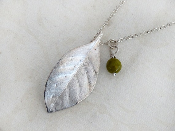 Gardenia Leaf With Garnet Bead Silver Pendant Choose Your | Etsy