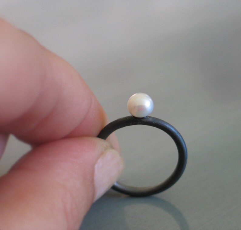 Fresh Pearl oxidised sterling silver Ring image 0