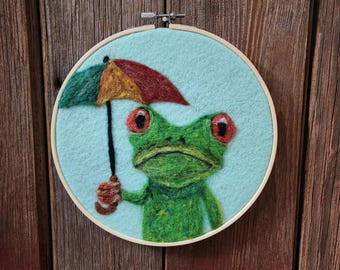 Needle Felted Frog Wall art
