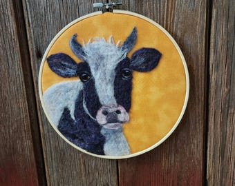 Needle Felted Cow Wall art