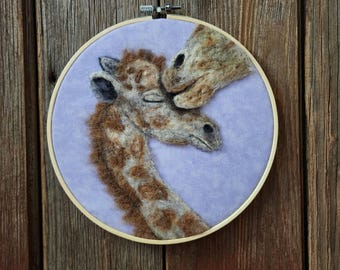 Needle Felted Giraffe/baby Wall art