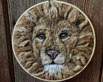 Needle felted Lion Wall Art