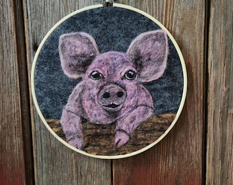 Needle felted Pig/Black Wall Art