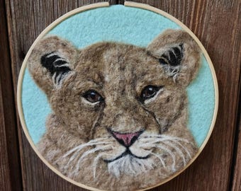 Needle felted Lion Wall Art