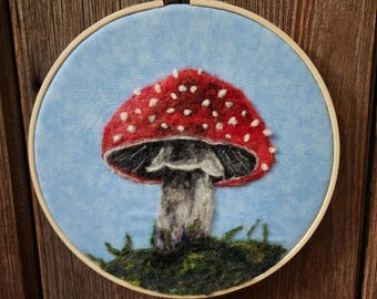 Needle Felted Mushroom Wall art