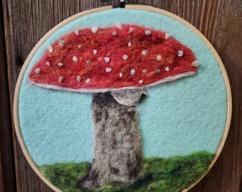 Needle Felted Mushroom/mint Wall art