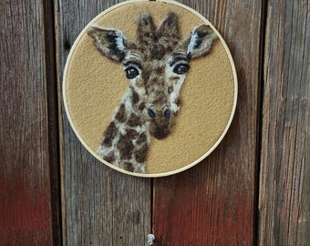 Needle Felted Giraffe Wall art