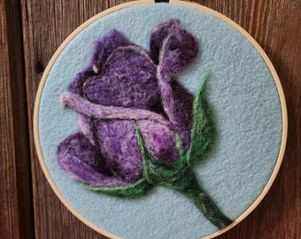 Needle felted Rose/purple Wall Art