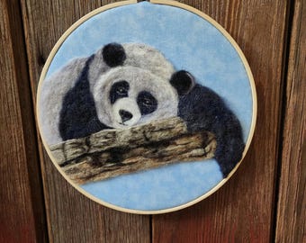 Needle Felted Panda Wall art