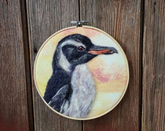 Needle Felted Penguin Wall art