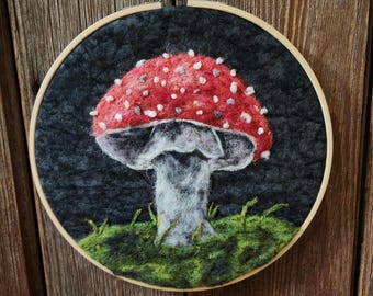 Needle Felted Mushroom/black Wall art