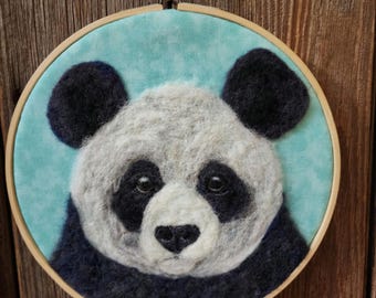 Needle Felted Panda Wall art
