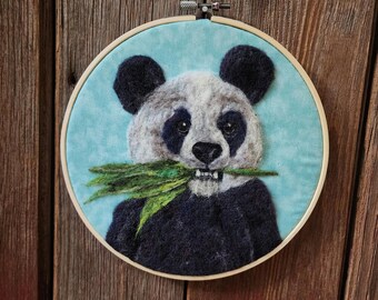Needle Felted Panda Wall art
