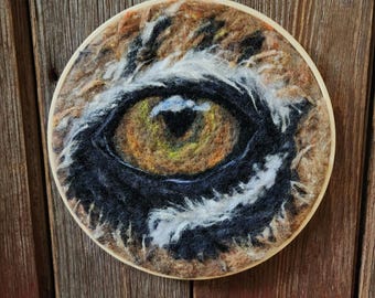 Needle felted Tiger Eye Wall Art