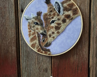 Needle Felted Giraffe/baby Wall art