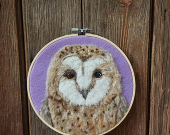 Needle felted Barn Owl Wall Art