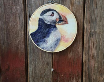 Needle Felted Puffin Wall art