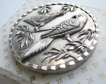 Vintage birds large bird award, Vintage silver colored aviary birds coin / birds plaque, Vintage large price winning bird paperweight
