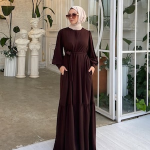 modern hijab dress styles Maxi Dress Style Hijab Robe Modern Muslim Women's Relaxed Denim Maxi Dress  Light Denim